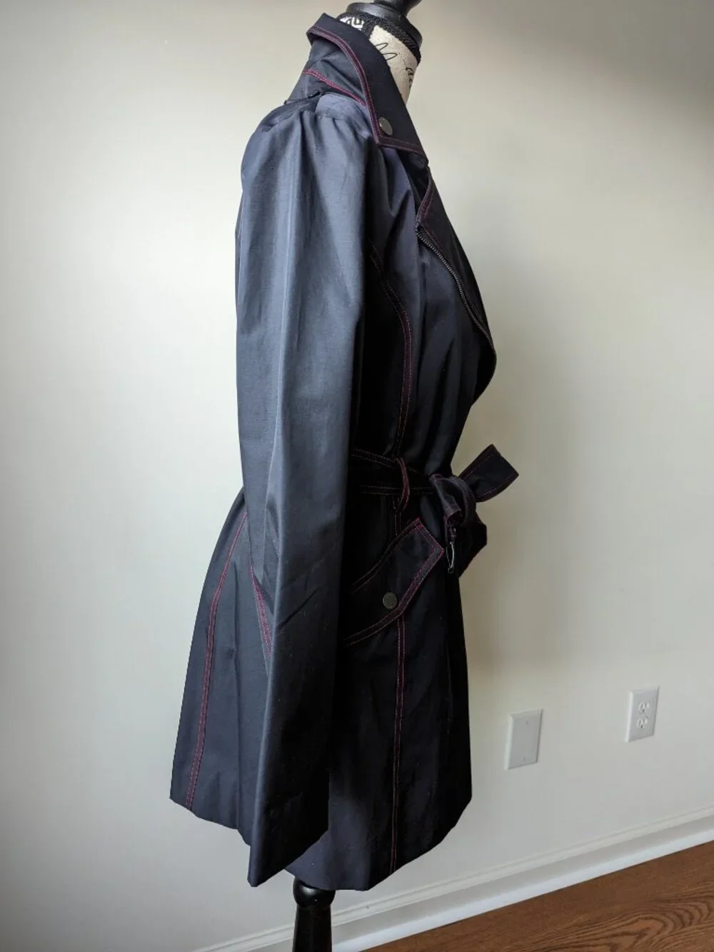 Michael Kors Asymmetrical Zip Trench Coat in Dark Navy S